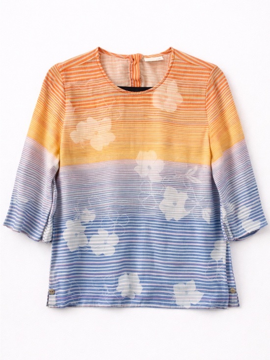 J. Jill Tops - J.Jill 100% Linen Floral Stripe Tunic Top Blue Orange Lightweight XS